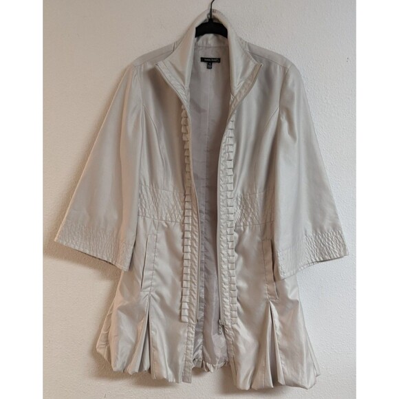 Women's Samuel Dong Champagne Ruffle Front Zippered Bubble Hem Coat Small - Picture 10 of 11